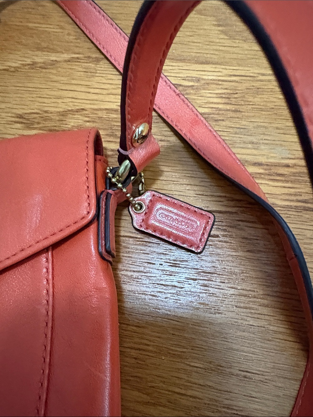 Coach Coral-Orange Leather Turnlock Crossbody - Picture 2 of 3